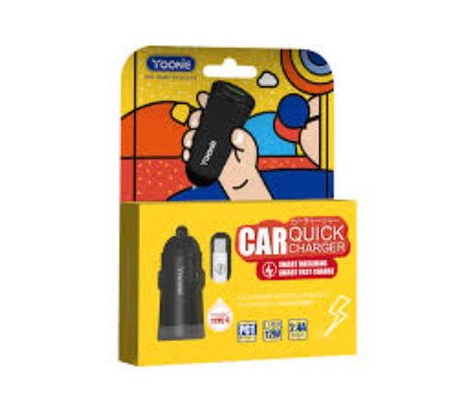 Chargers + Cables Yookie fast Car Charger PC1 12W 2output With Type C cable Black